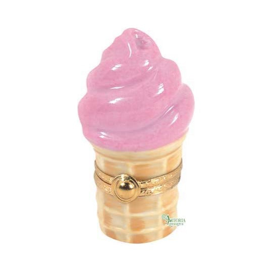 Fine French craftsmanship on the Strawberry Ice Cream Cone Limoges box, painted by hand