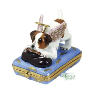 Collectible Angelic Puppy Limoges box with artisan brushwork