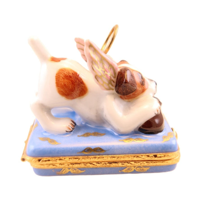 Fine French craftsmanship on the Angel Puppy Dog Limoges box, painted by hand