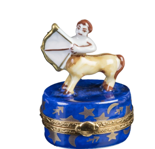 Sagittarius zodiac archer hand-painted Limoges porcelain box by Artoria