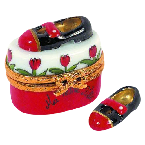Mary Jane Shoes: Red Tulips Limoges Box Figurine - Limoges Box Boutique