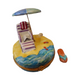 Beach lounge chair with umbrella and flip-flop, hand-painted Limoges porcelain box by Artoria