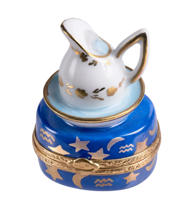 Aquarius zodiac water bearer hand-painted Limoges porcelain box by Artoria