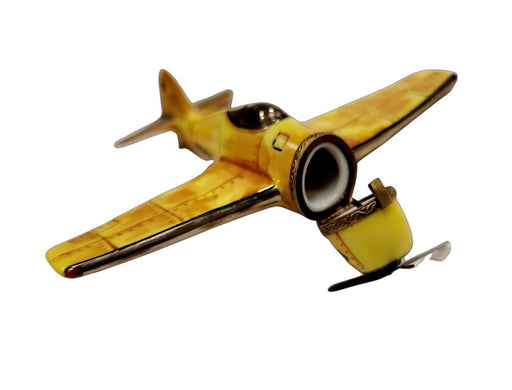 Airplane Usa Navy Bomber Yellow 5 inch Wing Limoges Box Porcelain Figurine-vehicle-CH1R207