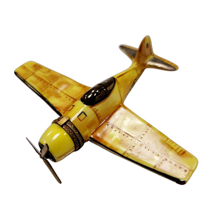 Airplane Usa Navy Bomber Yellow 5 inch Wing Limoges Box Porcelain Figurine-vehicle-CH1R207