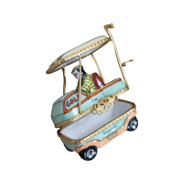 Aqua Man Golf Cart Figurine for Collectors Porcelain Limoges golf French Trinket Box
