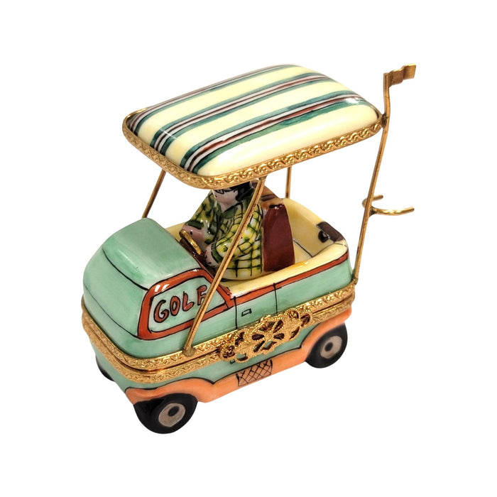 Aqua Man Golf Cart Figurine for Collectors Porcelain Limoges golf French Trinket Box