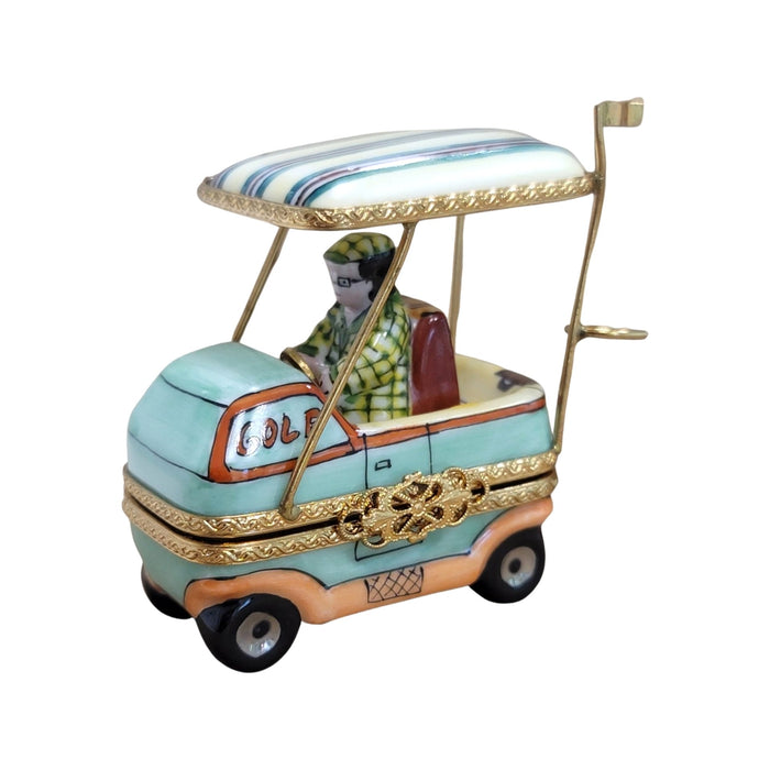 Aqua Man Golf Cart Figurine for Collectors Porcelain Limoges golf French Trinket Box