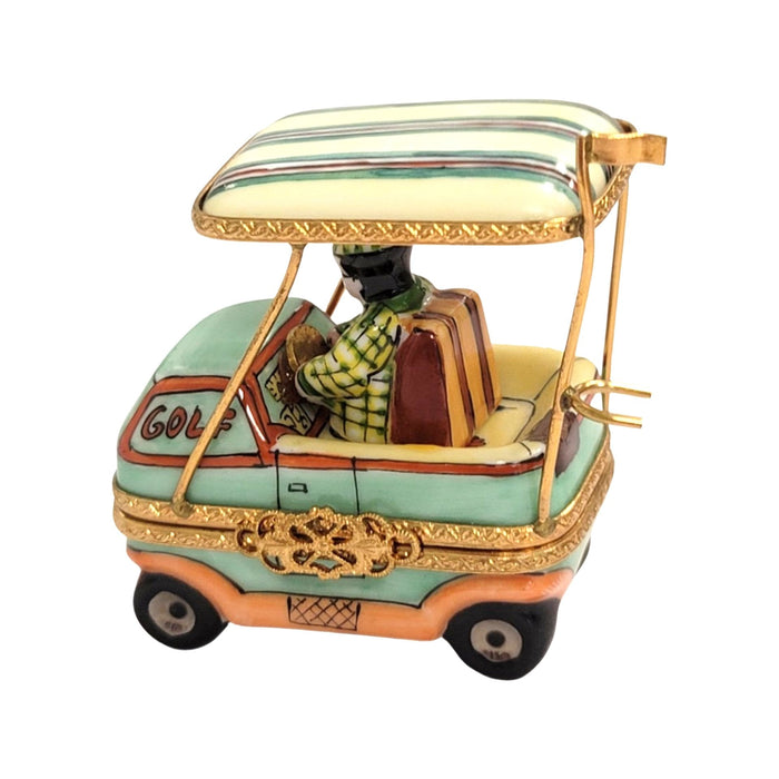 Aqua Man Golf Cart Figurine for Collectors Porcelain Limoges golf French Trinket Box
