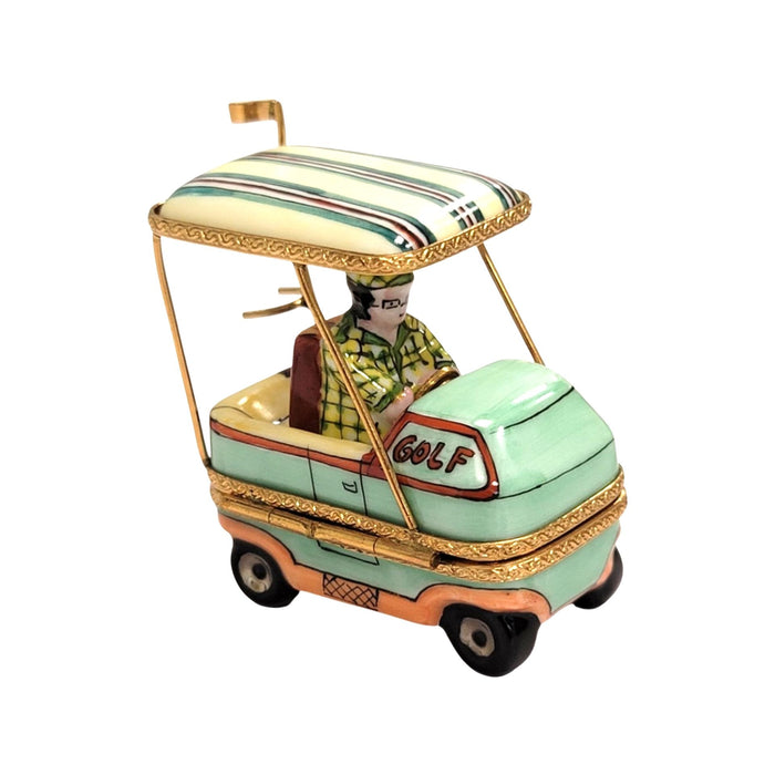 Aqua Man Golf Cart Figurine for Collectors Porcelain Limoges golf French Trinket Box