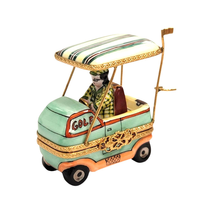 Aqua Man Golf Cart Figurine for Collectors Porcelain Limoges golf French Trinket Box