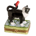 Black Cat with Red Bird for Animal Lovers Porcelain Limoges Cat French Trinket Box