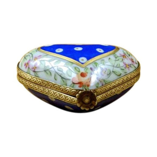 Treasured French collectible: Blue Heart with Flowers Limoges box, painted by hand