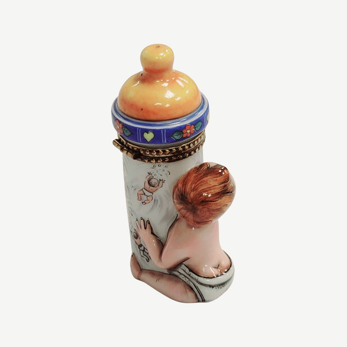Baby Bottle Limoges Box for New Parents Porcelain Limoges baby figurine maternity French Trinket Box