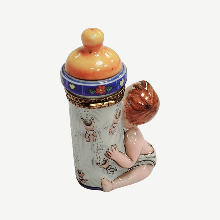 Baby Bottle Limoges Box for New Parents Porcelain Limoges baby figurine maternity French Trinket Box