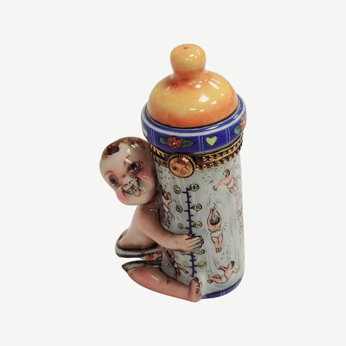 Baby Bottle Limoges Box for New Parents Porcelain Limoges baby figurine maternity French Trinket Box