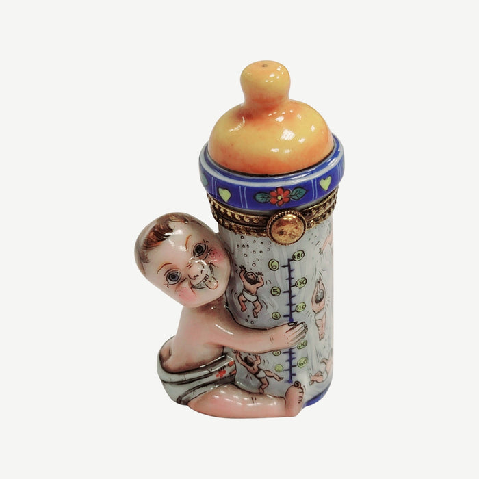 Baby Bottle Limoges Box for New Parents Porcelain Limoges baby figurine maternity French Trinket Box