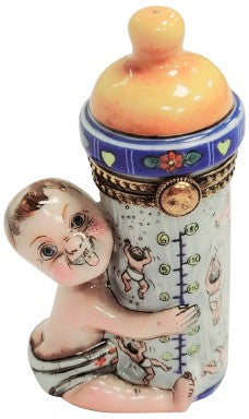 Baby Bottle Limoges Box for New Parents Porcelain Limoges baby figurine maternity French Trinket Box