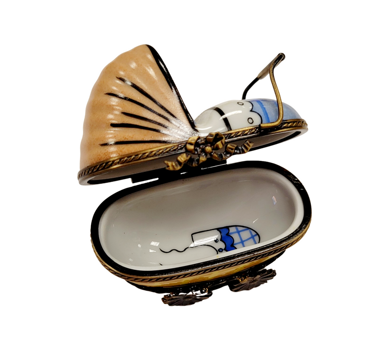 Baby Carriage Limoges Box for New Parents Porcelain Limoges Babies Figurine French Trinket Box