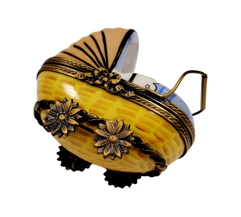 Baby Carriage Limoges Box for New Parents Porcelain Limoges Babies Figurine French Trinket Box