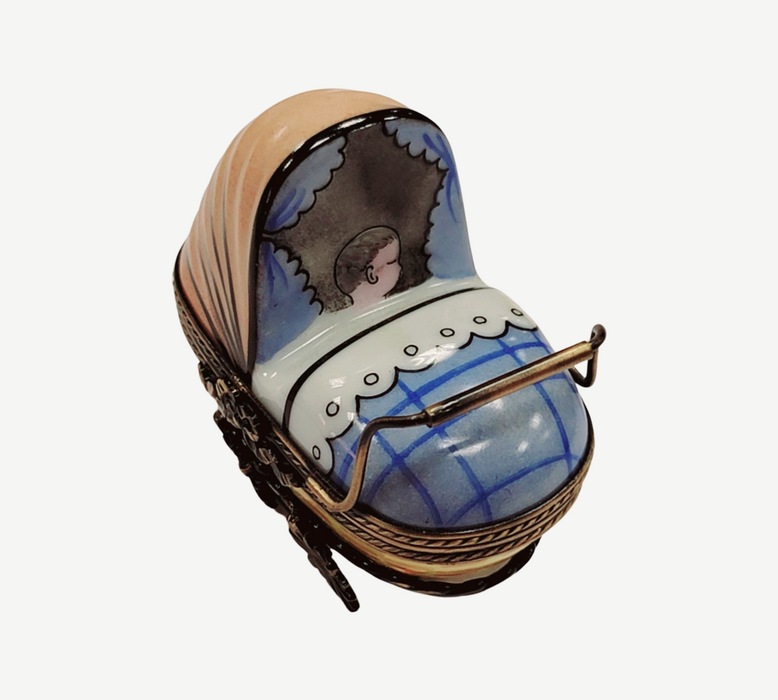 Baby Carriage Limoges Box for New Parents Porcelain Limoges Babies Figurine French Trinket Box