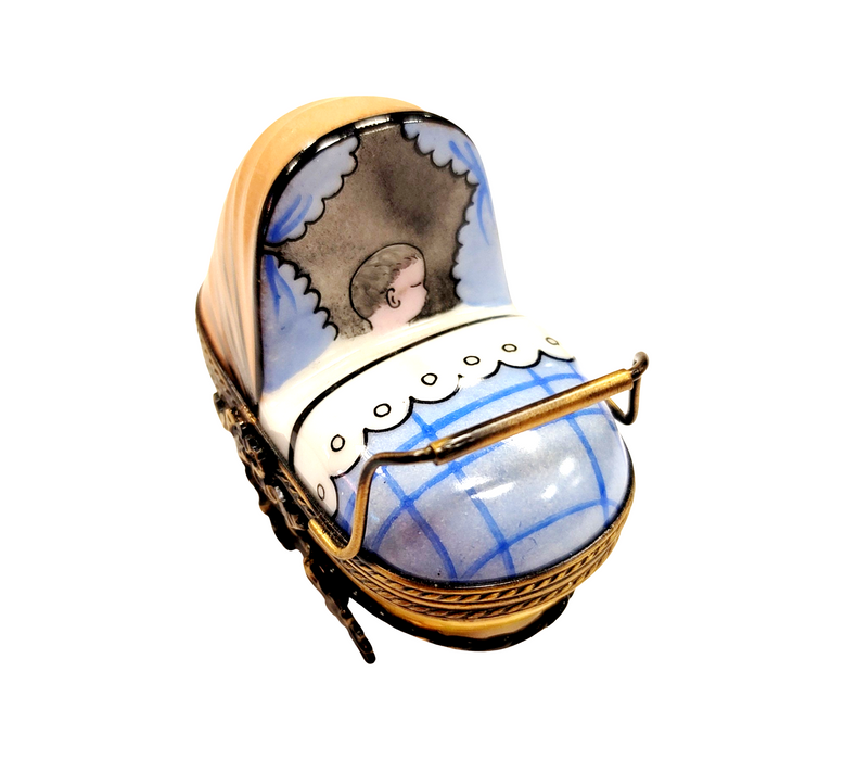 Baby Carriage Limoges Box for New Parents Porcelain Limoges Babies Figurine French Trinket Box