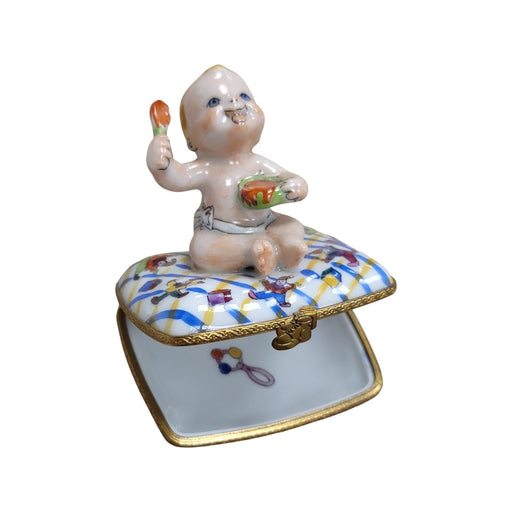 Baby Dining Delight for New Parents Porcelain Limoges Babies Figurine French Trinket Box