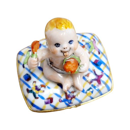 Baby Dining Delight for New Parents Porcelain Limoges Babies Figurine French Trinket Box