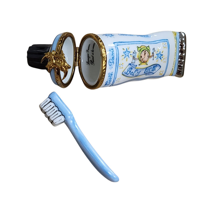 Baby Toothpaste Figurine Delight for New Parents Porcelain Limoges baby French Trinket Box