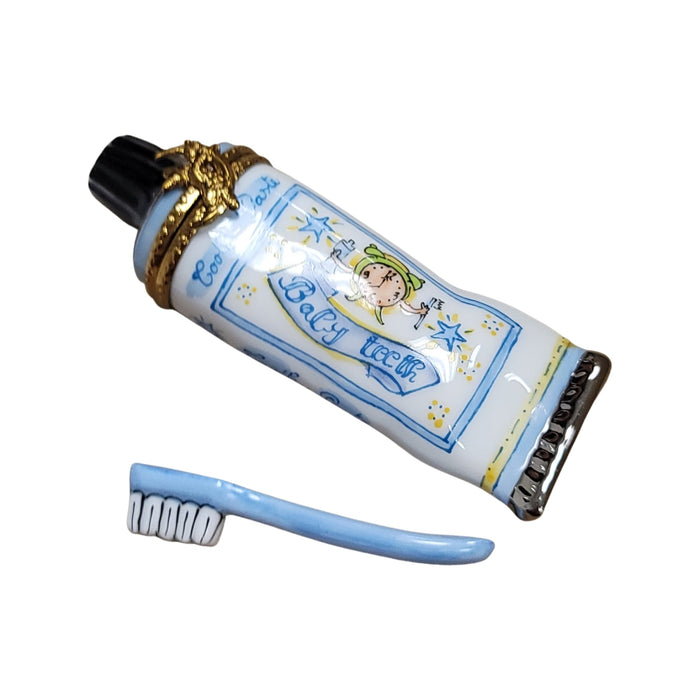 Baby Toothpaste Figurine Delight for New Parents Porcelain Limoges baby French Trinket Box