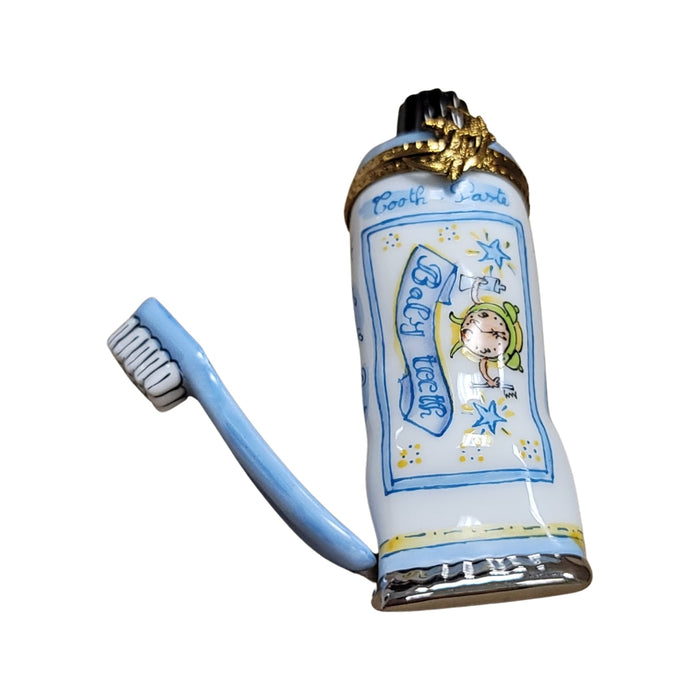 Baby Toothpaste Figurine Delight for New Parents Porcelain Limoges baby French Trinket Box