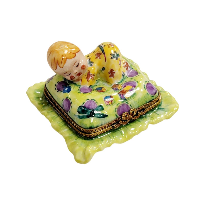 Baby on Pillow Limoges Box Porcelain Figurine-Limoges Boxes baby figurine maternity-CH3S351