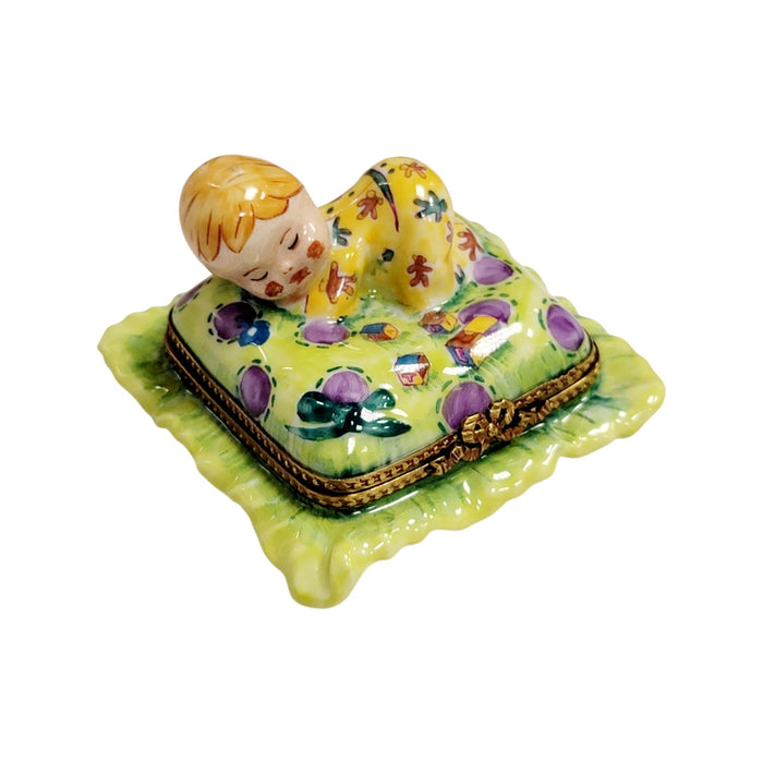 Baby on Pillow Limoges Box Porcelain Figurine-Limoges Boxes baby figurine maternity-CH3S351