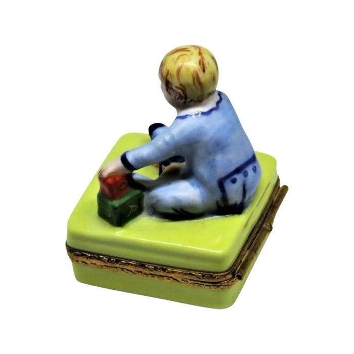 Baby with Blocks for New Parents Porcelain Limoges Babies Figurine French Trinket Box