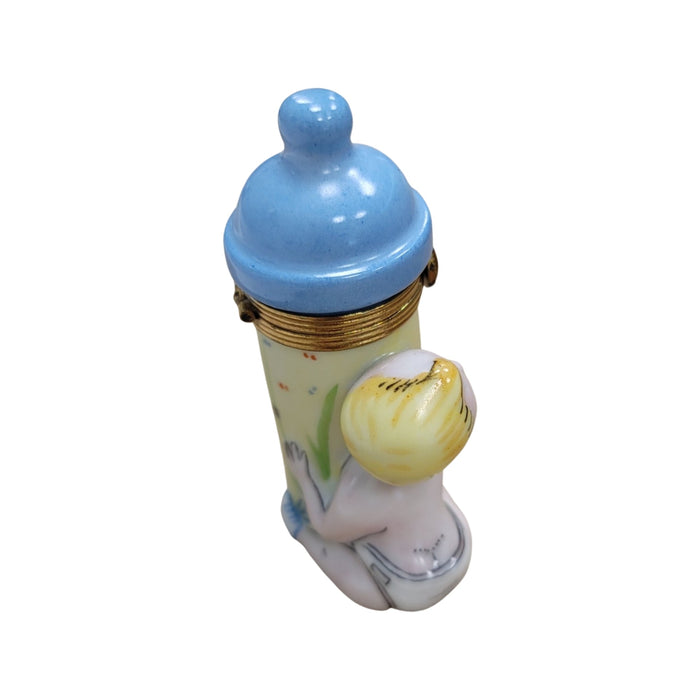 Baby w Blue Bottle Limoges Box Porcelain Figurine-Limoges Boxes baby figurine maternity-CH7N113