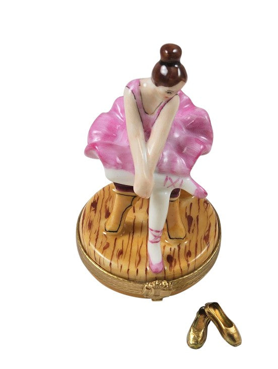 Ballerina Pink Dress Brown Hair Authentic Limoges Box