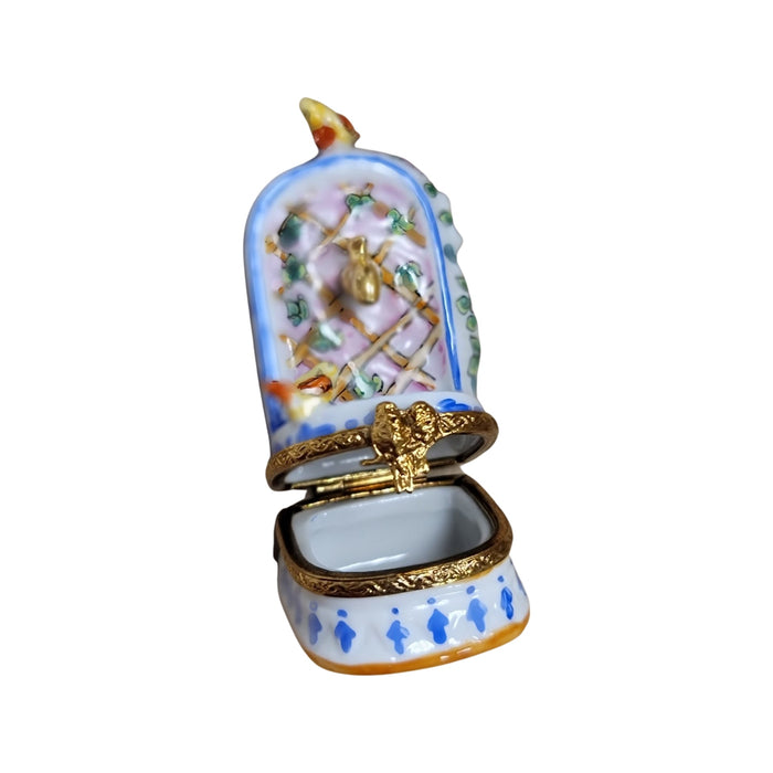 Bird Adorned Fountain Box for Nature Lovers Porcelain Limoges garden French Trinket Box