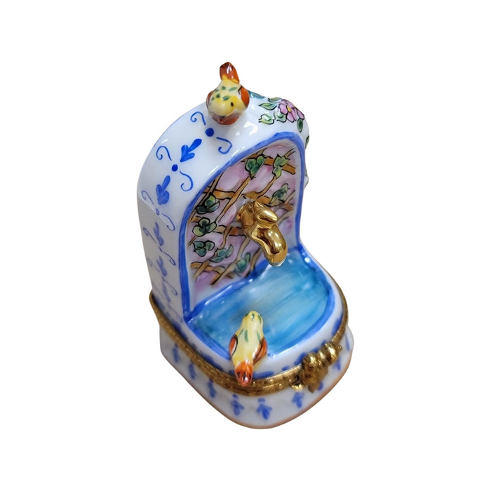 Bird Adorned Fountain Box for Nature Lovers Porcelain Limoges garden French Trinket Box
