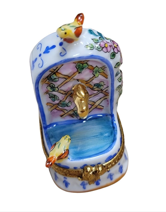 Bird Adorned Fountain Box for Nature Lovers Porcelain Limoges garden French Trinket Box