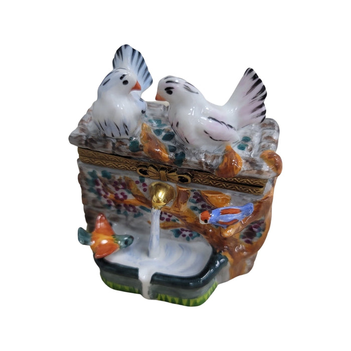 Birds on Fountain Delight for Collectors Porcelain Limoges birds garden French Trinket Box