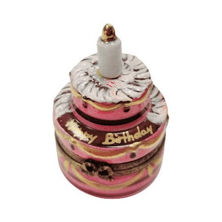 Authentic Birthday Cake with Candle Limoges porcelain, hand-painted in France, from Limoges Boutique