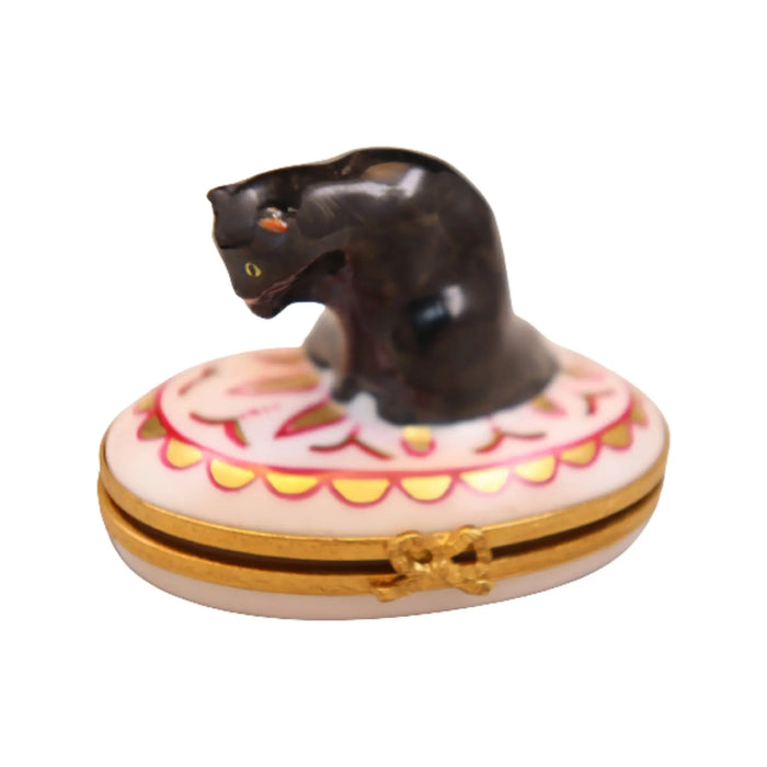 Black Angora Limoges Box for Cat Lovers Porcelain Limoges Cat French Trinket Box