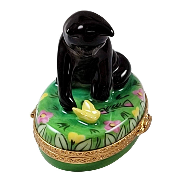 Black Cat Limoges Box for Cat Lovers Porcelain Limoges Cat Butterfly French Trinket Box