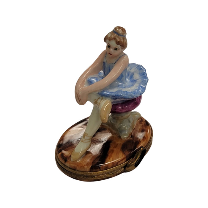 Blond Blue Ballerina Box for Collectors Porcelain Limoges art dance French Trinket Box