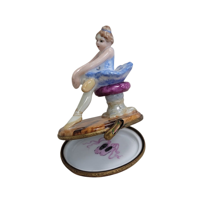 Blond Blue Ballerina Box for Collectors Porcelain Limoges art dance French Trinket Box