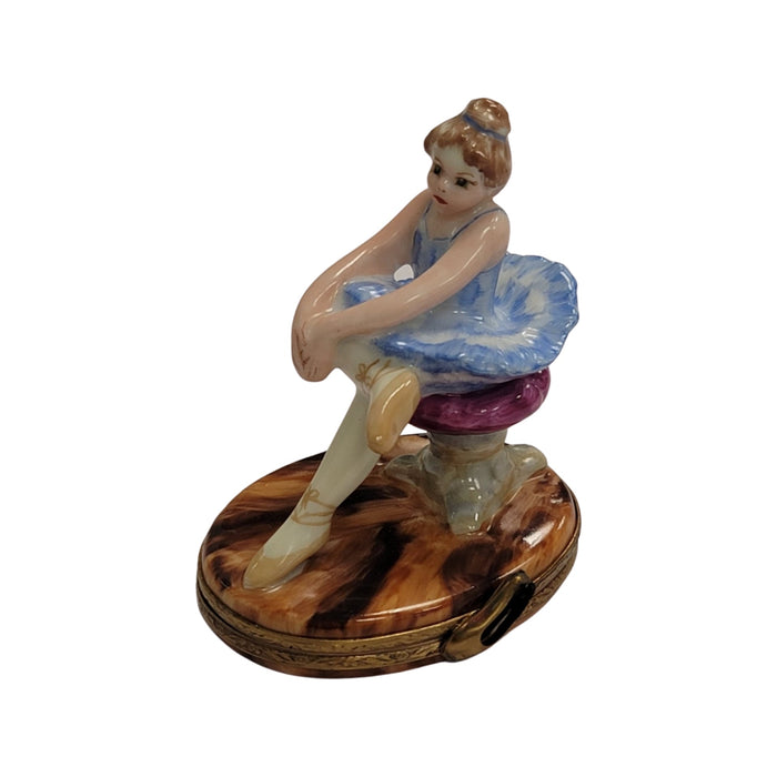 Blond Blue Ballerina Box for Collectors Porcelain Limoges art dance French Trinket Box