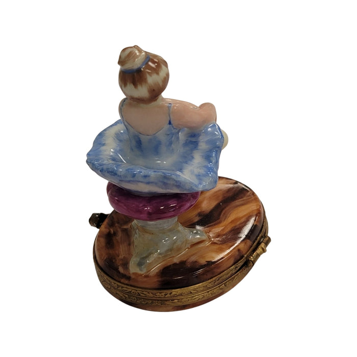 Blond Blue Ballerina Box for Collectors Porcelain Limoges art dance French Trinket Box