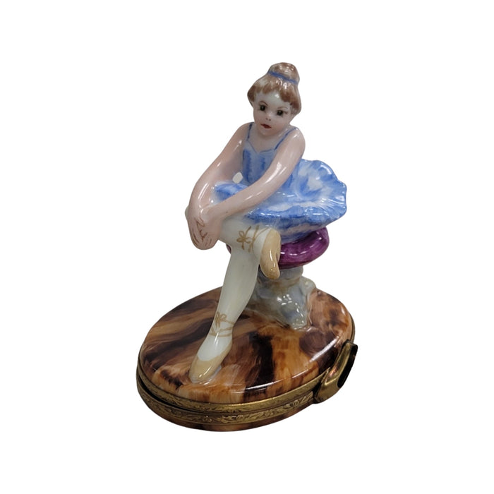 Blond Blue Ballerina Box for Collectors Porcelain Limoges art dance French Trinket Box