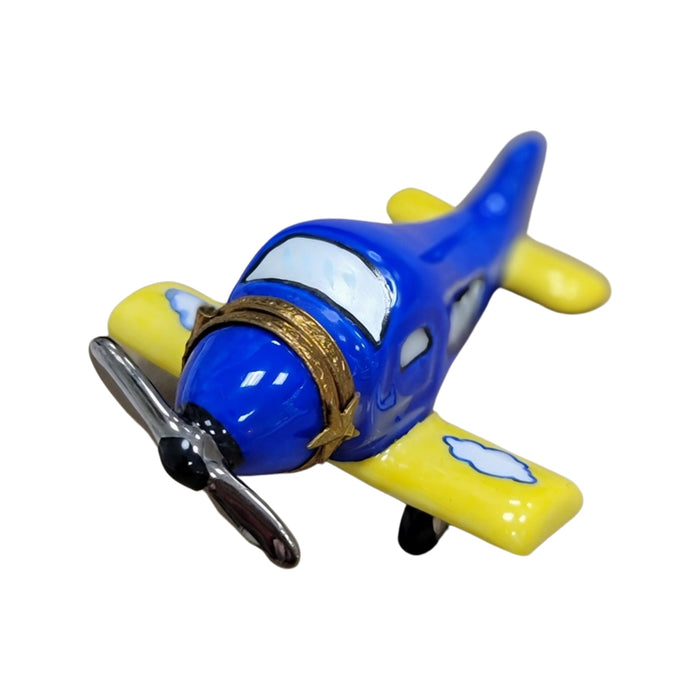 Blue Airplane Limoges Box Porcelain Figurine-vehicle-CH8C205
