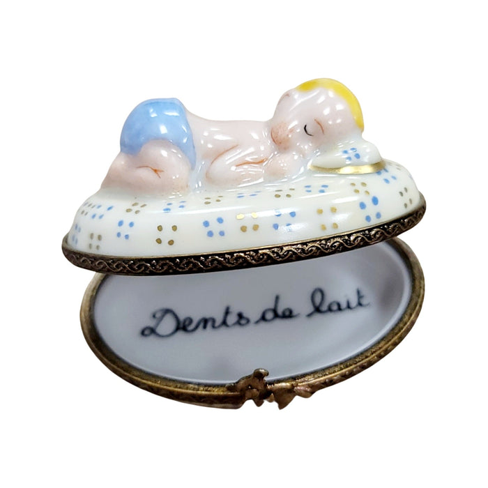 Blue Baby Dream Box for Newborn Gifts Porcelain Limoges Baby French Trinket Box